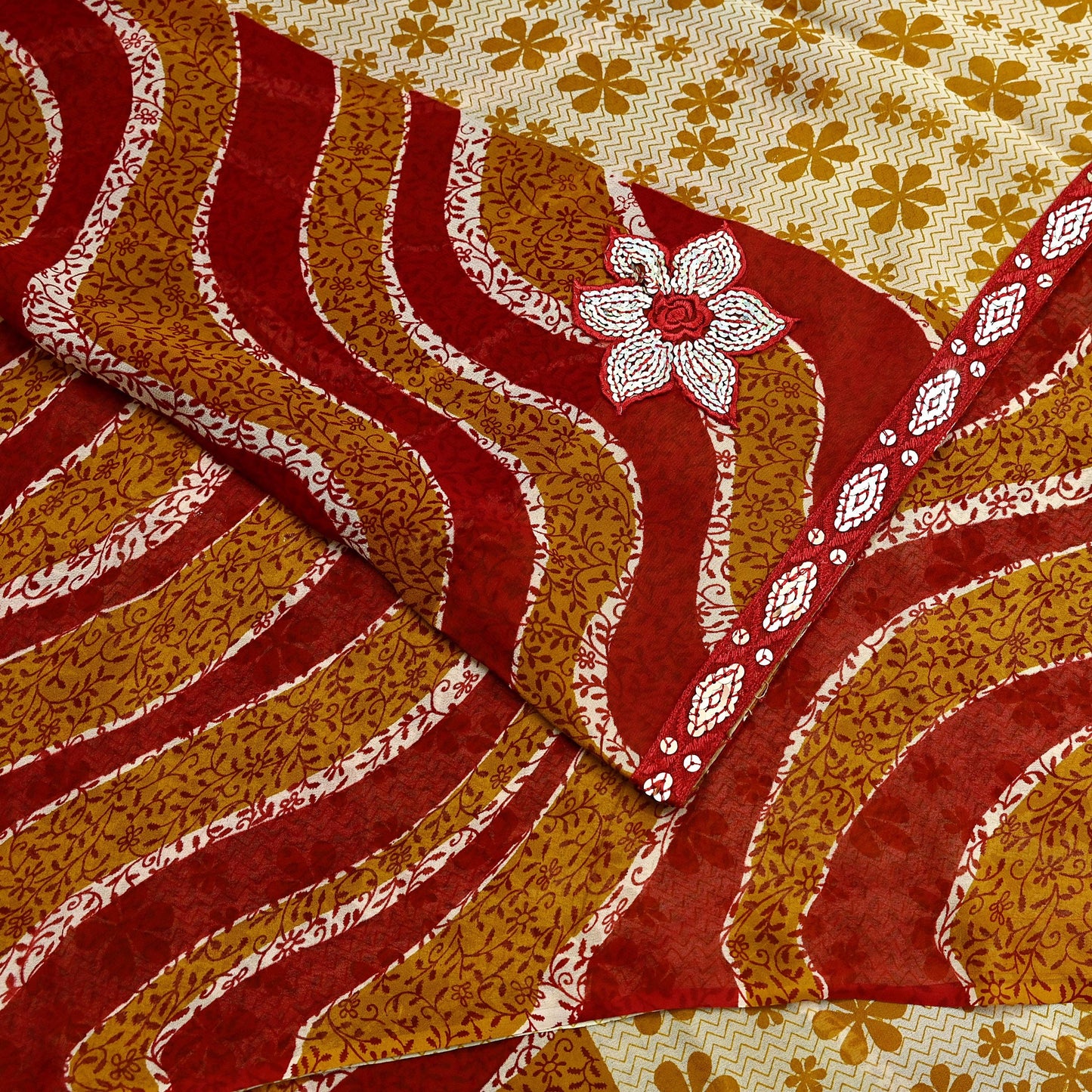 Indian Vintage Saree Pure Georgette Silk Embroidered Sari Craft Fabric 5Yd Ethnic Soft Dress making Crafting Quilting