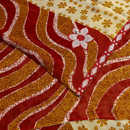 Indian Vintage Saree Pure Georgette Silk Embroidered Sari Craft Fabric 5Yd Ethnic Soft Dress making Crafting Quilting