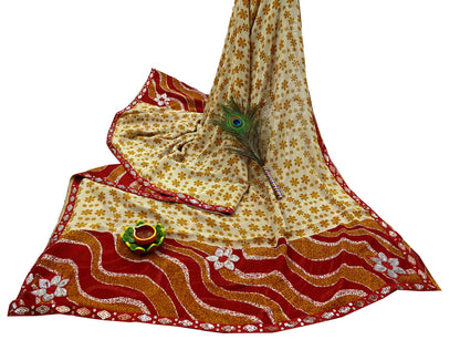 Indian Vintage Saree Pure Georgette Silk Embroidered Sari Craft Fabric 5Yd Ethnic Soft Dress making Crafting Quilting