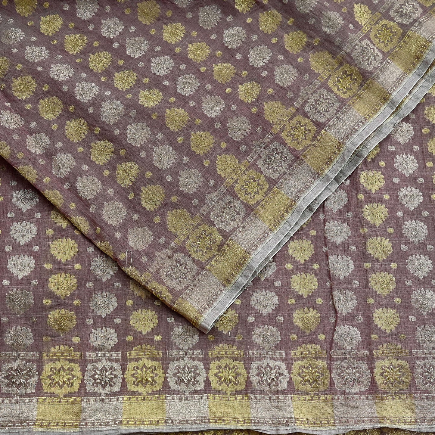 Indian Vintage Sari Brown Pure Cotton Hand Woven Sarees Craft Fabric 5yd Ethnic Crafting Quilting Dress Making Quilting Upcycle