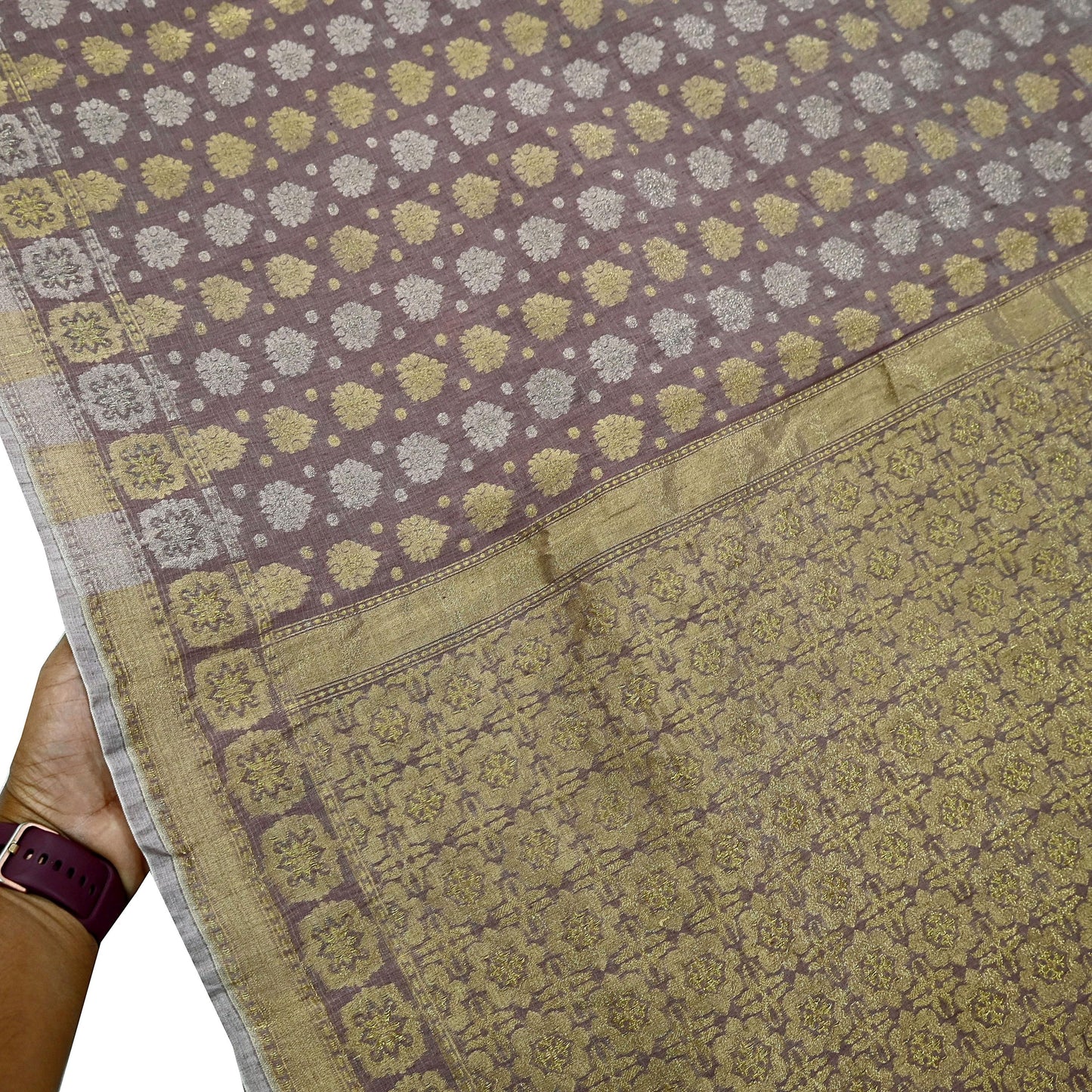 Indian Vintage Sari Brown Pure Cotton Hand Woven Sarees Craft Fabric 5yd Ethnic Crafting Quilting Dress Making Quilting Upcycle