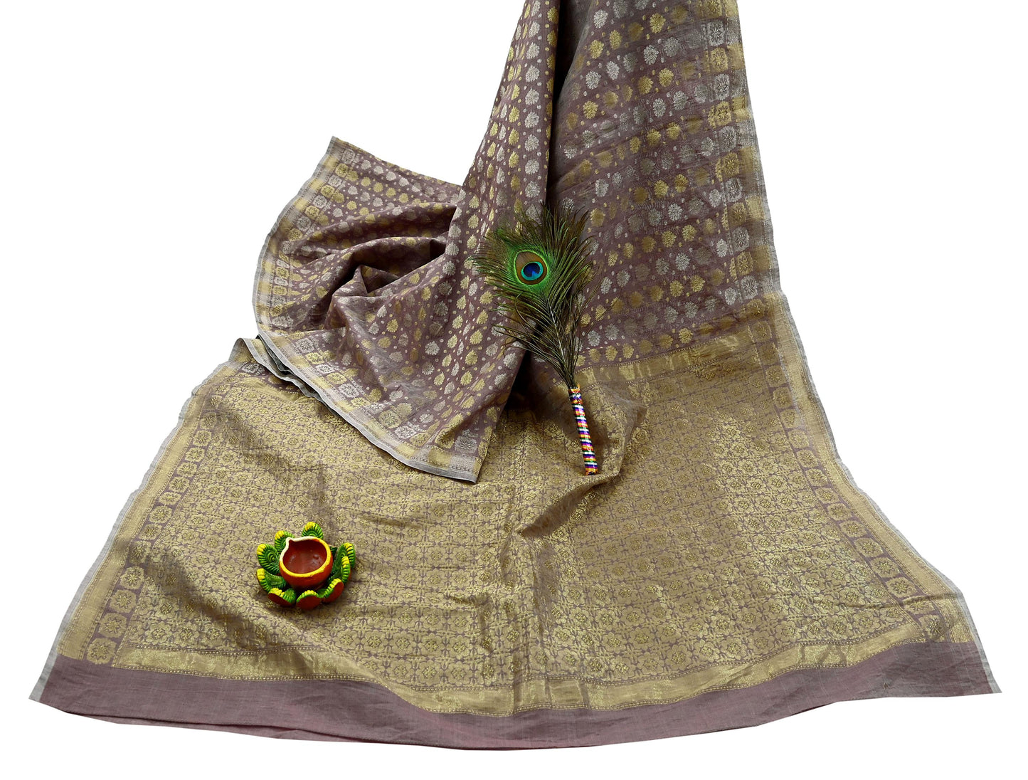 Indian Vintage Sari Brown Pure Cotton Hand Woven Sarees Craft Fabric 5yd Ethnic Crafting Quilting Dress Making Quilting Upcycle