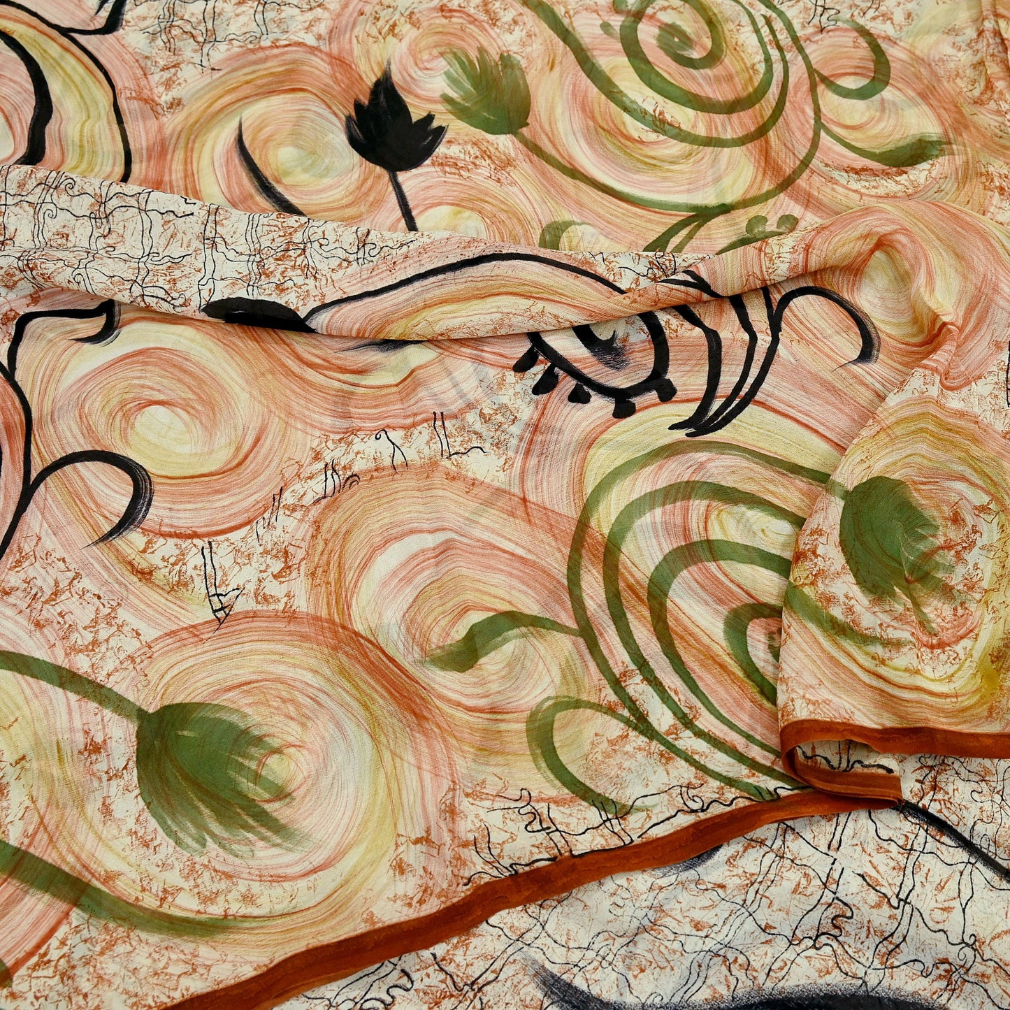 Women Indian Vintage Sari Ivory Pure Georgette Silk Printed Sarees Craft Fabric Sewing 5Yd Soft Dress Making Quilting Crafting