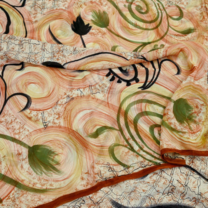 Women Indian Vintage Sari Ivory Pure Georgette Silk Printed Sarees Craft Fabric Sewing 5Yd Soft Dress Making Quilting Crafting