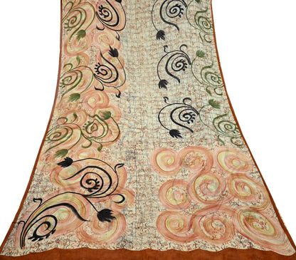 Women Indian Vintage Sari Ivory Pure Georgette Silk Printed Sarees Craft Fabric Sewing 5Yd Soft Dress Making Quilting Crafting