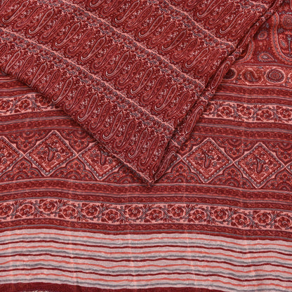 Women Vintage Sari Maroon & Peach Pure Georgette Silk Printed Saree Craft Fabric Sewing 5Yard Soft Light Dress Making Floral