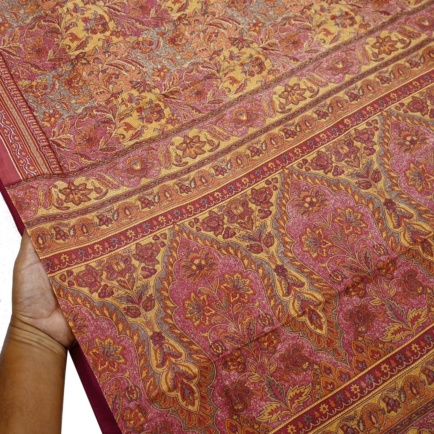 Indian Vintage Sari Pink & Mustard Pure Silk Printed Saree Fabric 5yard Sewing Craft Fabric DressMaking Soft Wrap