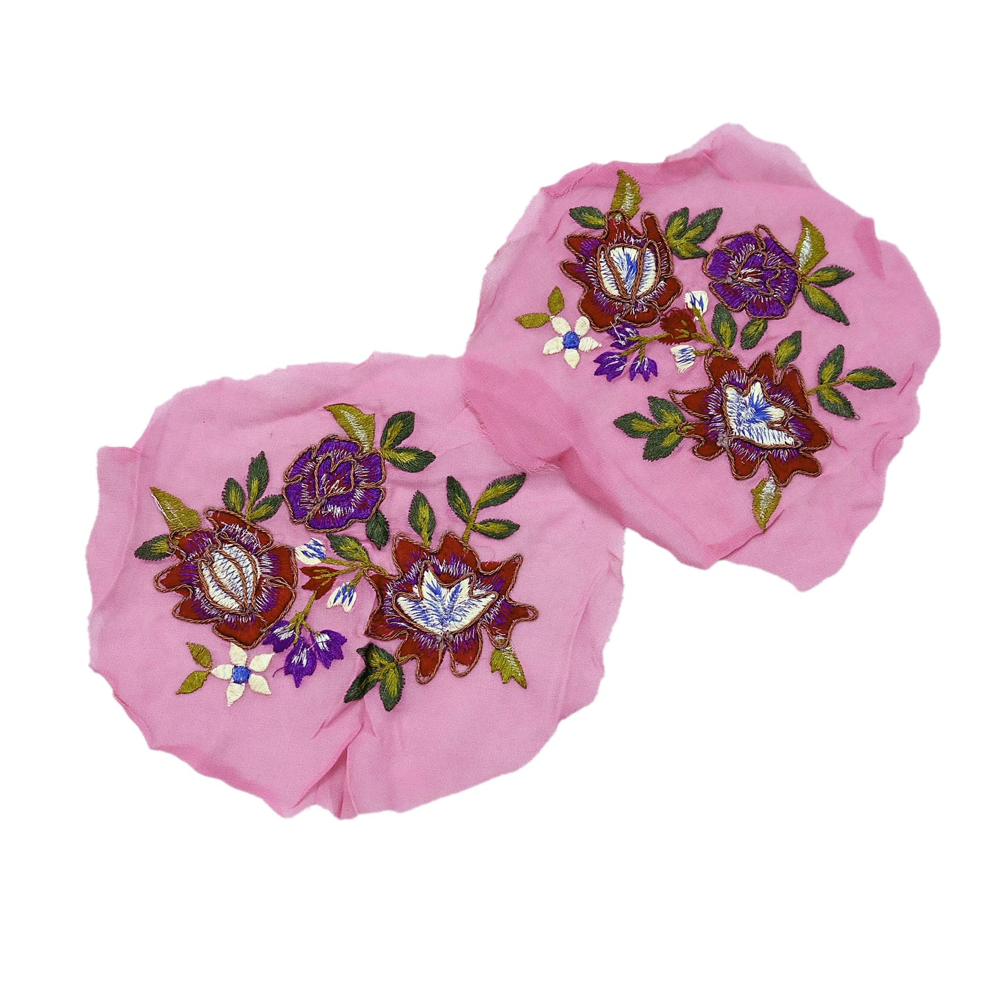 Indian Vintage Pink pure Georgette Silk Rare Appliques - set of 7 Embroidered VERY OLD ANTIQUE Snippets Remnants Craft Journals