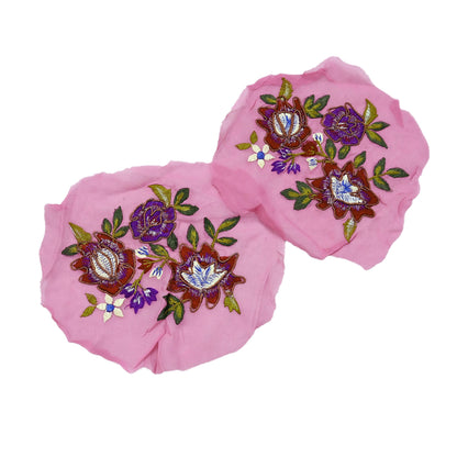 Indian Vintage Pink pure Georgette Silk Rare Appliques - set of 7 Embroidered VERY OLD ANTIQUE Snippets Remnants Craft Journals