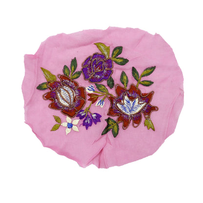 Indian Vintage Pink pure Georgette Silk Rare Appliques - set of 7 Embroidered VERY OLD ANTIQUE Snippets Remnants Craft Journals
