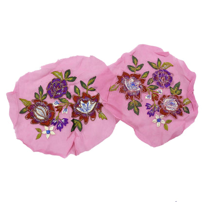 Indian Vintage Pink pure Georgette Silk Rare Appliques - set of 7 Embroidered VERY OLD ANTIQUE Snippets Remnants Craft Journals