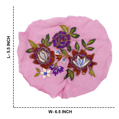 Indian Vintage Pink pure Georgette Silk Rare Appliques - set of 7 Embroidered VERY OLD ANTIQUE Snippets Remnants Craft Journals