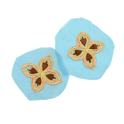 Indian Vintage Blue Georgette Rare Appliques - set of 6 Embroidered VERY OLD ANTIQUE Snippets Remnants Craft Journals