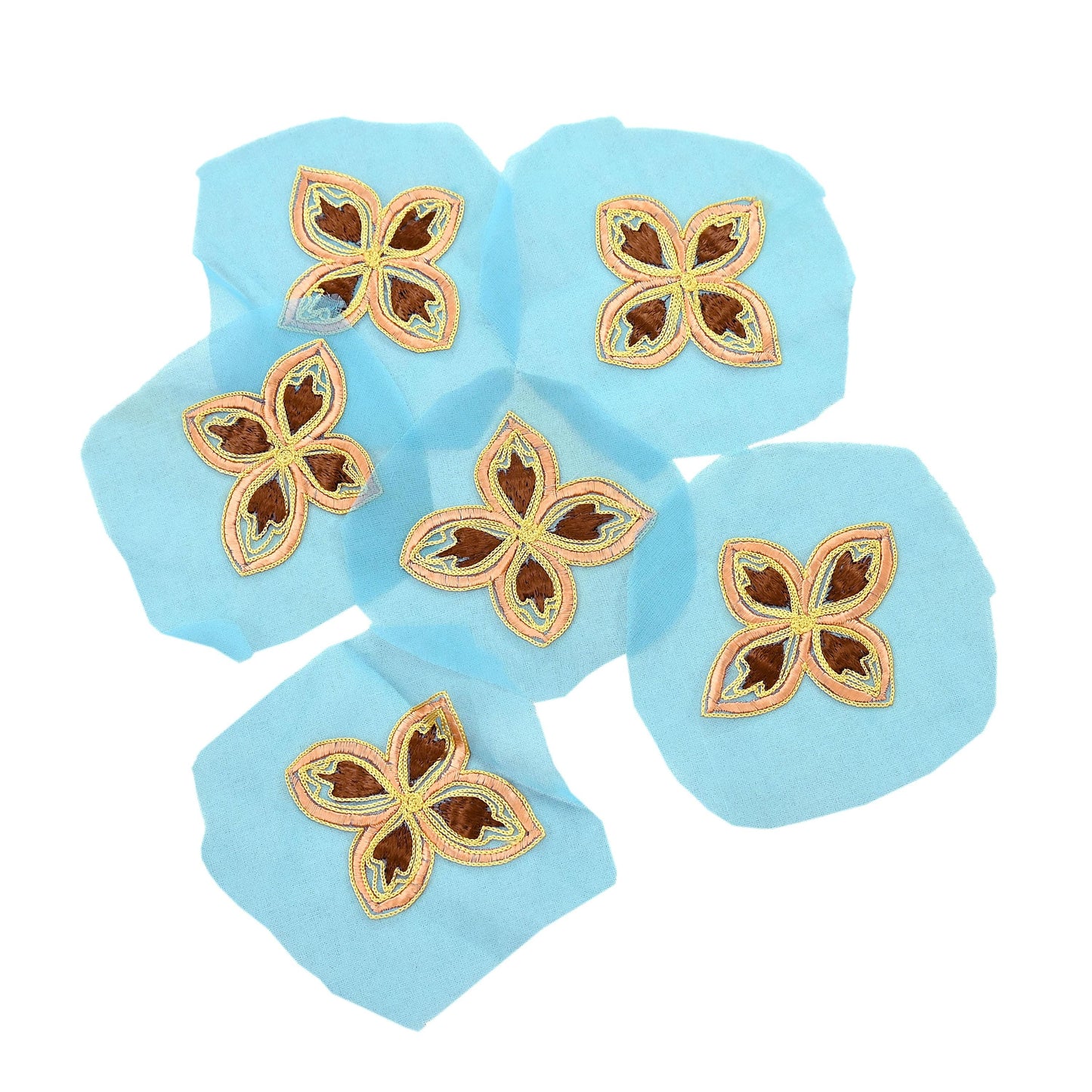 Indian Vintage Blue Georgette Rare Appliques - set of 6 Embroidered VERY OLD ANTIQUE Snippets Remnants Craft Journals