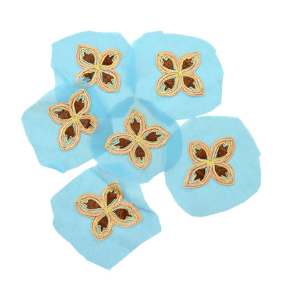 Indian Vintage Blue Georgette Rare Appliques - set of 6 Embroidered VERY OLD ANTIQUE Snippets Remnants Craft Journals