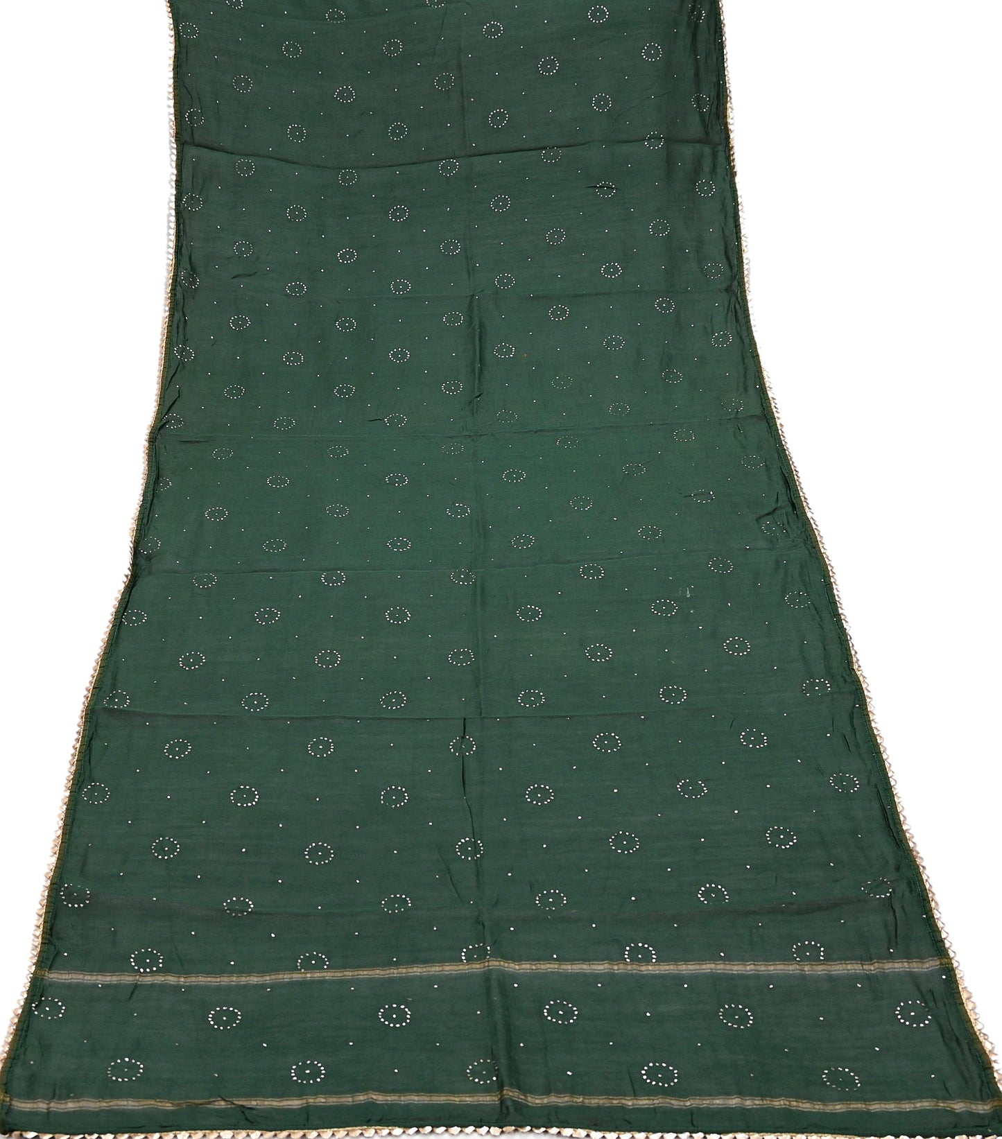 Indian Vintage Dupatta Bottle Green Long Stole mukesh Pure Chanderi silk Scarves Veil Golden Zari Soft Stripes Design