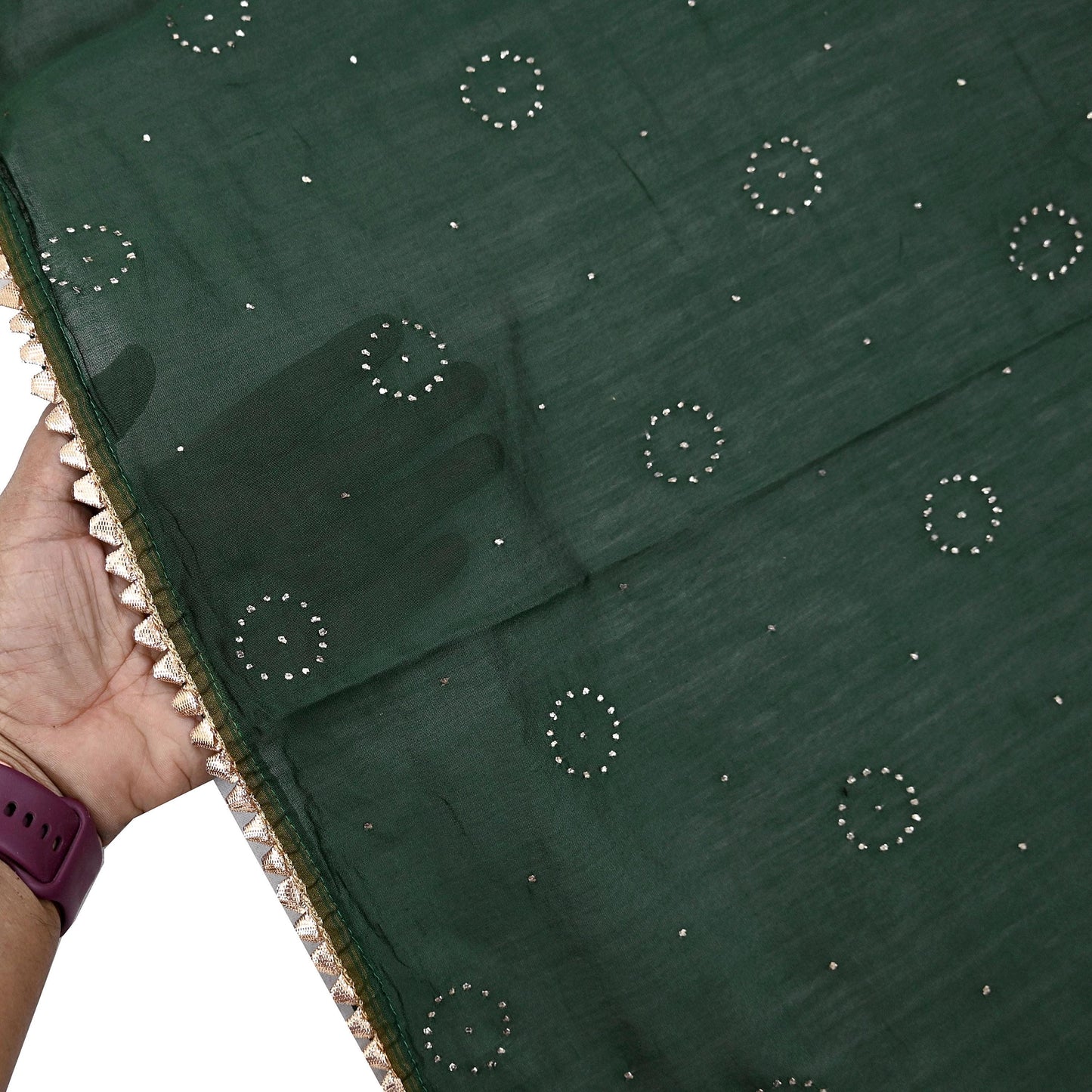Indian Vintage Dupatta Bottle Green Long Stole mukesh Pure Chanderi silk Scarves Veil Golden Zari Soft Stripes Design