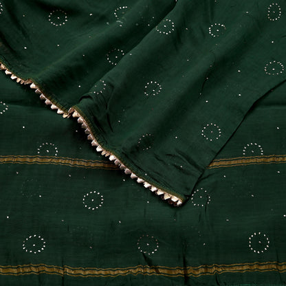 Indian Vintage Dupatta Bottle Green Long Stole mukesh Pure Chanderi silk Scarves Veil Golden Zari Soft Stripes Design