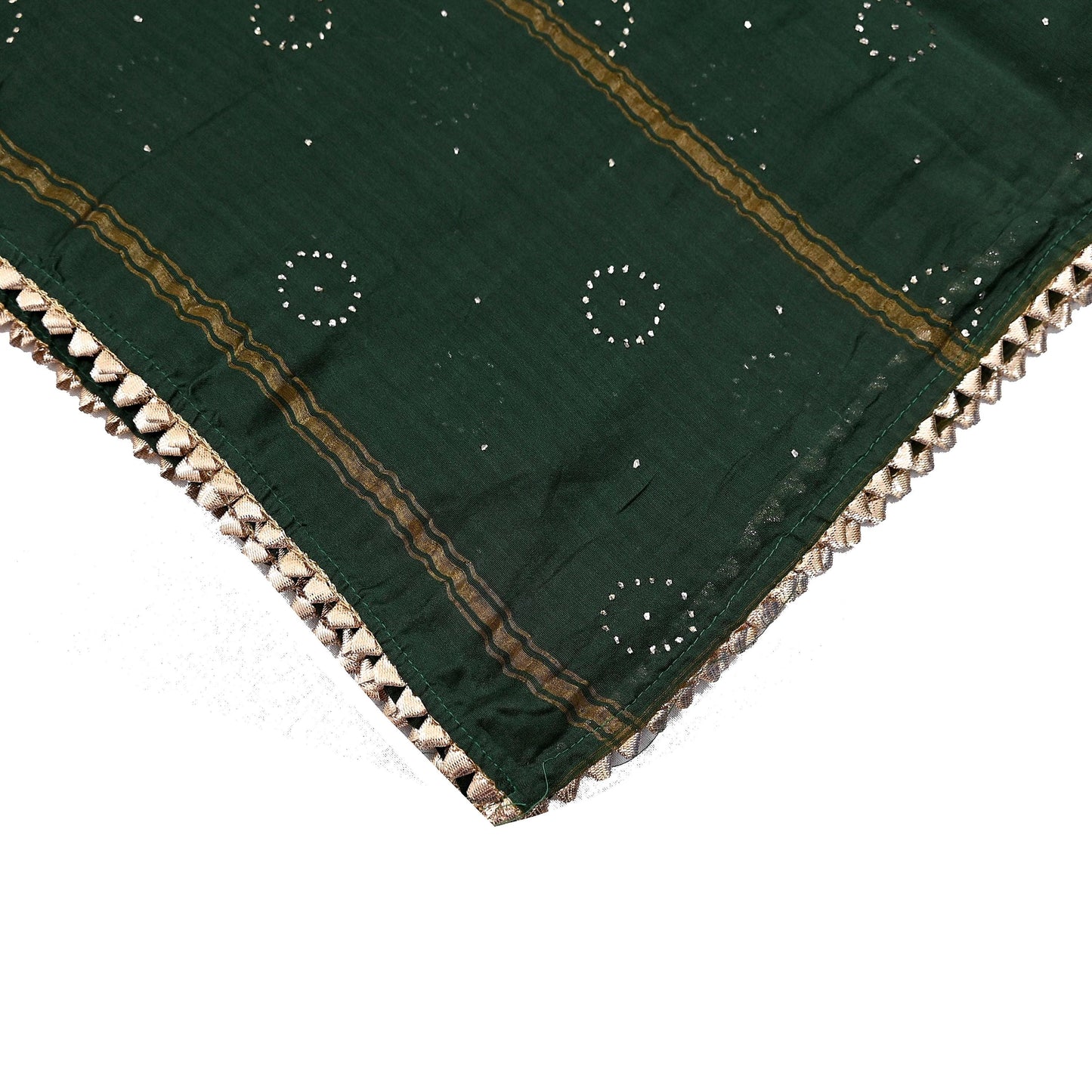 Indian Vintage Dupatta Bottle Green Long Stole mukesh Pure Chanderi silk Scarves Veil Golden Zari Soft Stripes Design