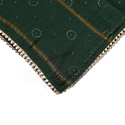 Indian Vintage Dupatta Bottle Green Long Stole mukesh Pure Chanderi silk Scarves Veil Golden Zari Soft Stripes Design