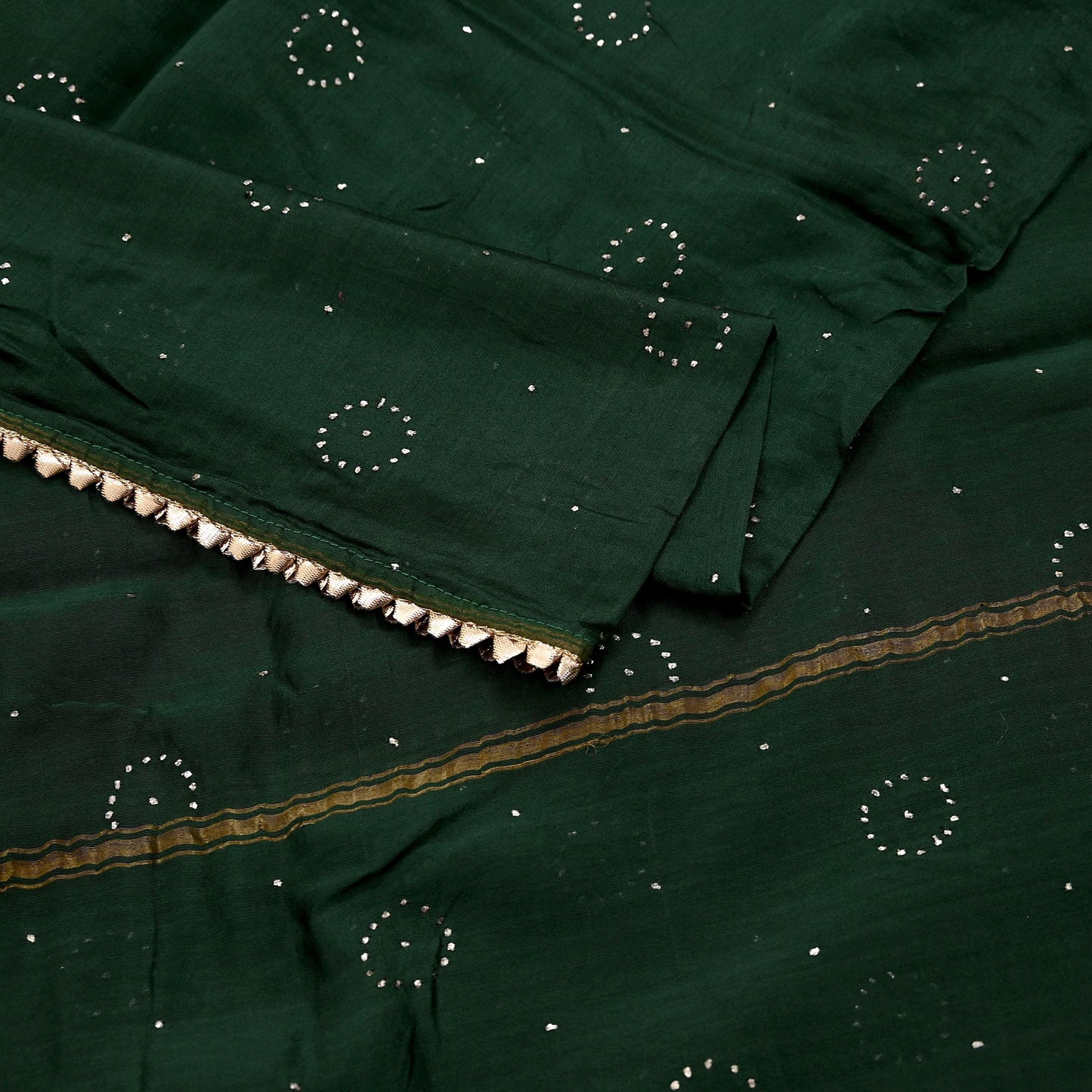 Indian Vintage Dupatta Bottle Green Long Stole mukesh Pure Chanderi silk Scarves Veil Golden Zari Soft Stripes Design