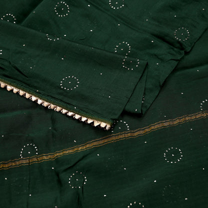 Indian Vintage Dupatta Bottle Green Long Stole mukesh Pure Chanderi silk Scarves Veil Golden Zari Soft Stripes Design