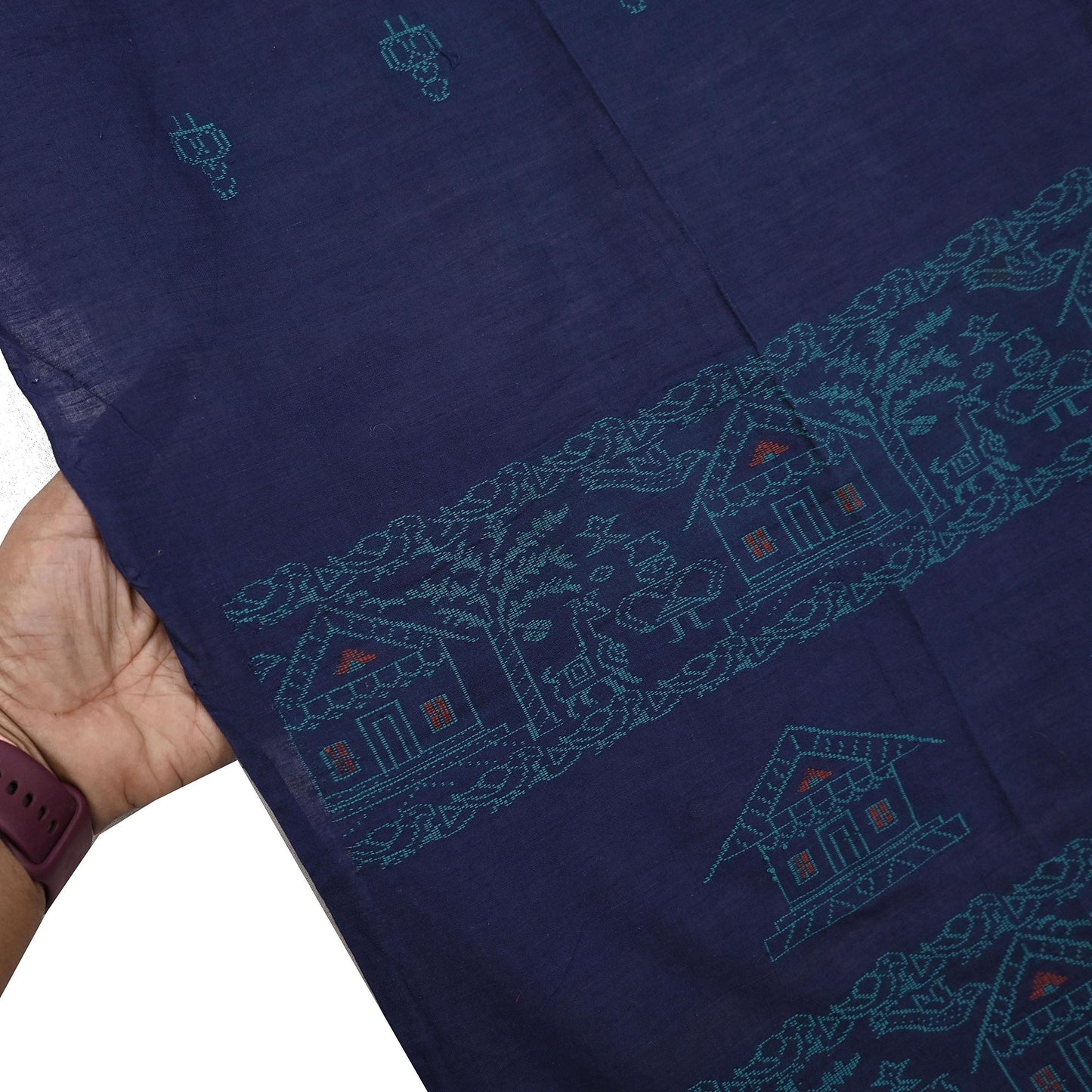 Indian Vintage Blue Dupatta Long Stole Woven Pure Cotton Scarves Veil Soft Fringes