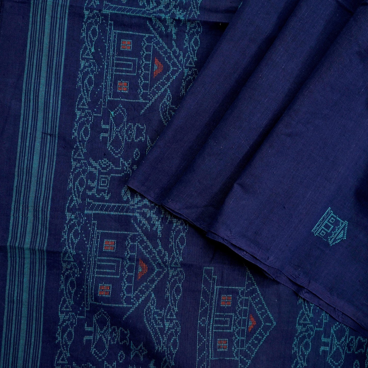 Indian Vintage Blue Dupatta Long Stole Woven Pure Cotton Scarves Veil Soft Fringes