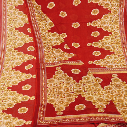 Indian Vintage Red Saree Printed Pure Cotton Sari Craft Fabric Soft 5Yd Sewing Sarong Wrap Boho Quilting Crafting Upcycle Dress making