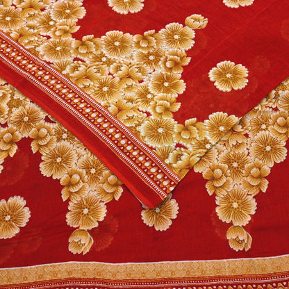 Indian Vintage Red Saree Printed Pure Cotton Sari Craft Fabric Soft 5Yd Sewing Sarong Wrap Boho Quilting Crafting Upcycle Dress making