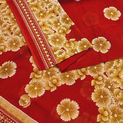 Indian Vintage Red Saree Printed Pure Cotton Sari Craft Fabric Soft 5Yd Sewing Sarong Wrap Boho Quilting Crafting Upcycle Dress making