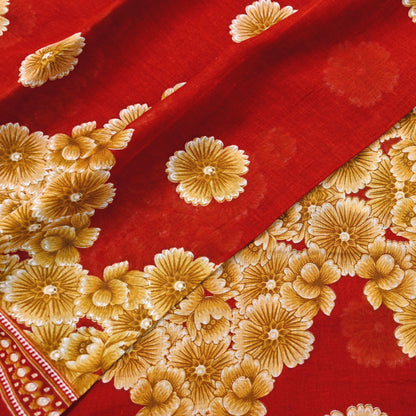 Indian Vintage Red Saree Printed Pure Cotton Sari Craft Fabric Soft 5Yd Sewing Sarong Wrap Boho Quilting Crafting Upcycle Dress making