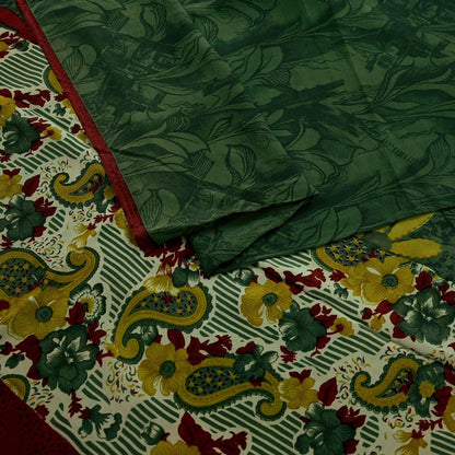 Indian Vintage Sari Green & Maroon Pure Crepe Silk Printed Sarees 5yd Sewing Soft Craft Fabric Wrap Upcycle Quilting Crafting Dress making
