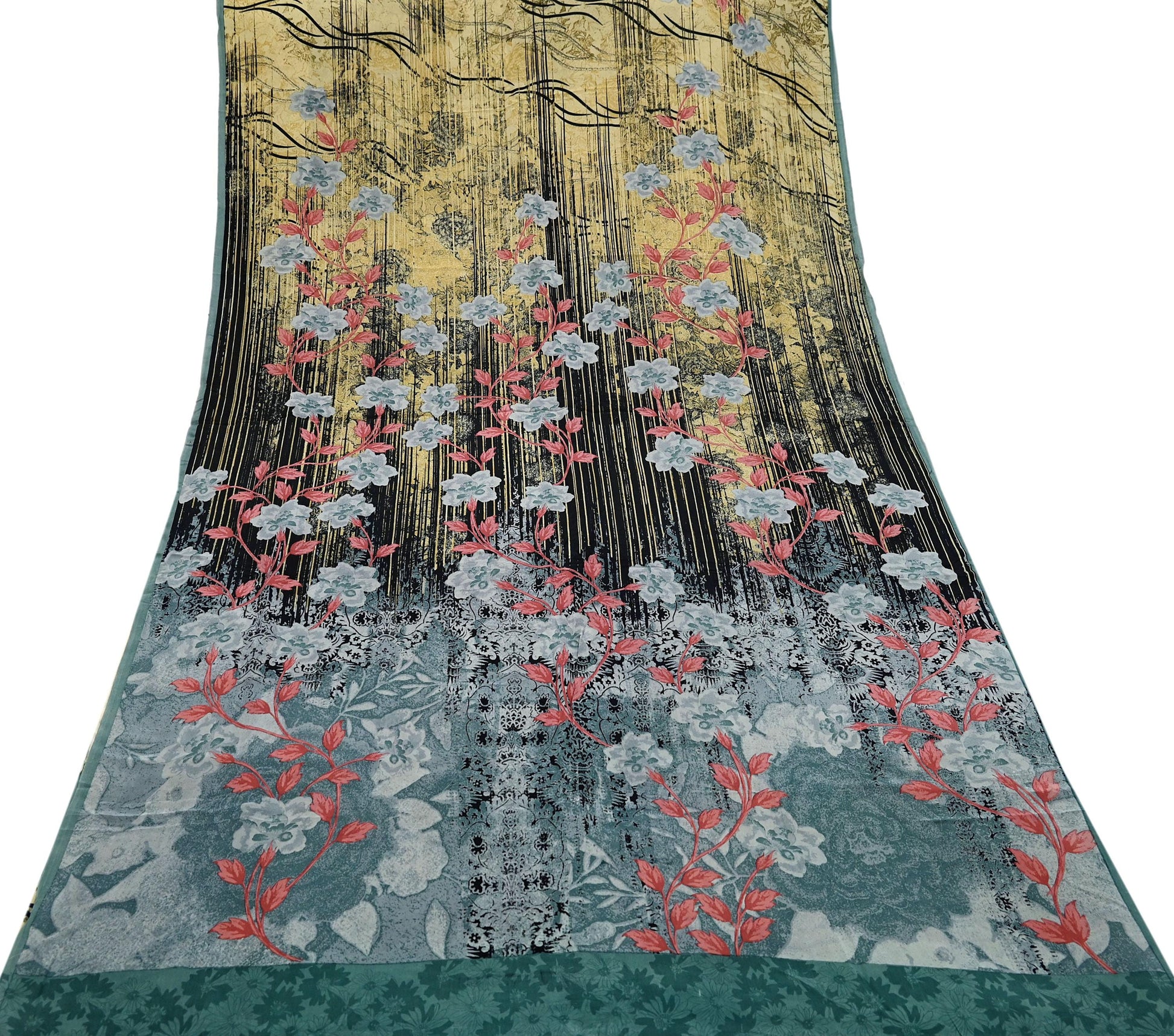 Decorative silk fabric with floral pattern on a white background