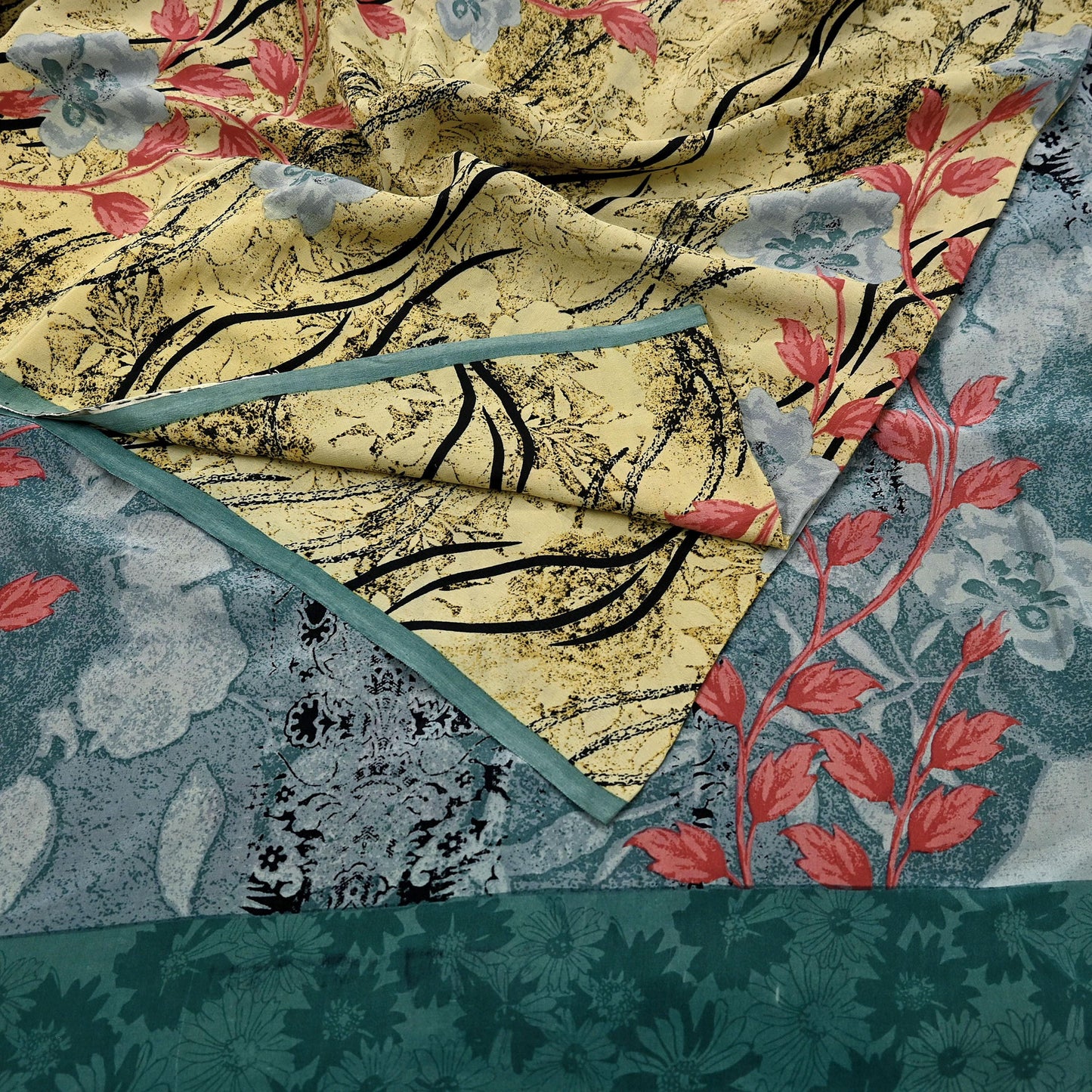 Various floral and abstract prints on pure silk fabric.