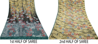Two halves of a saree with floral prints on a white background