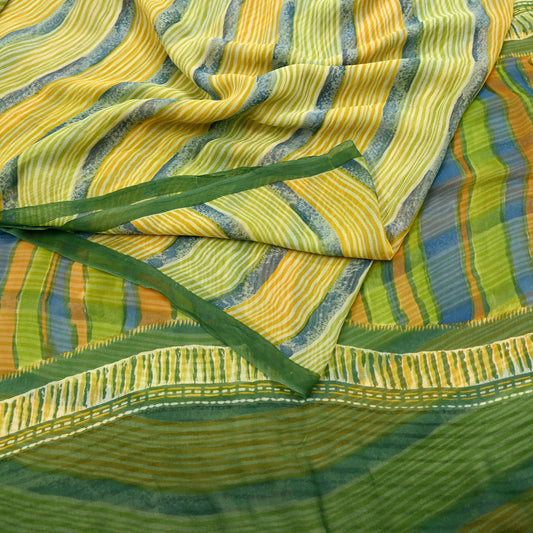 Women Vintage Sari Multi Pure Georgette Silk Printed Saree Craft Fabric Sewing 6Yard Soft Light Dress Making Floral Dress making Crafting