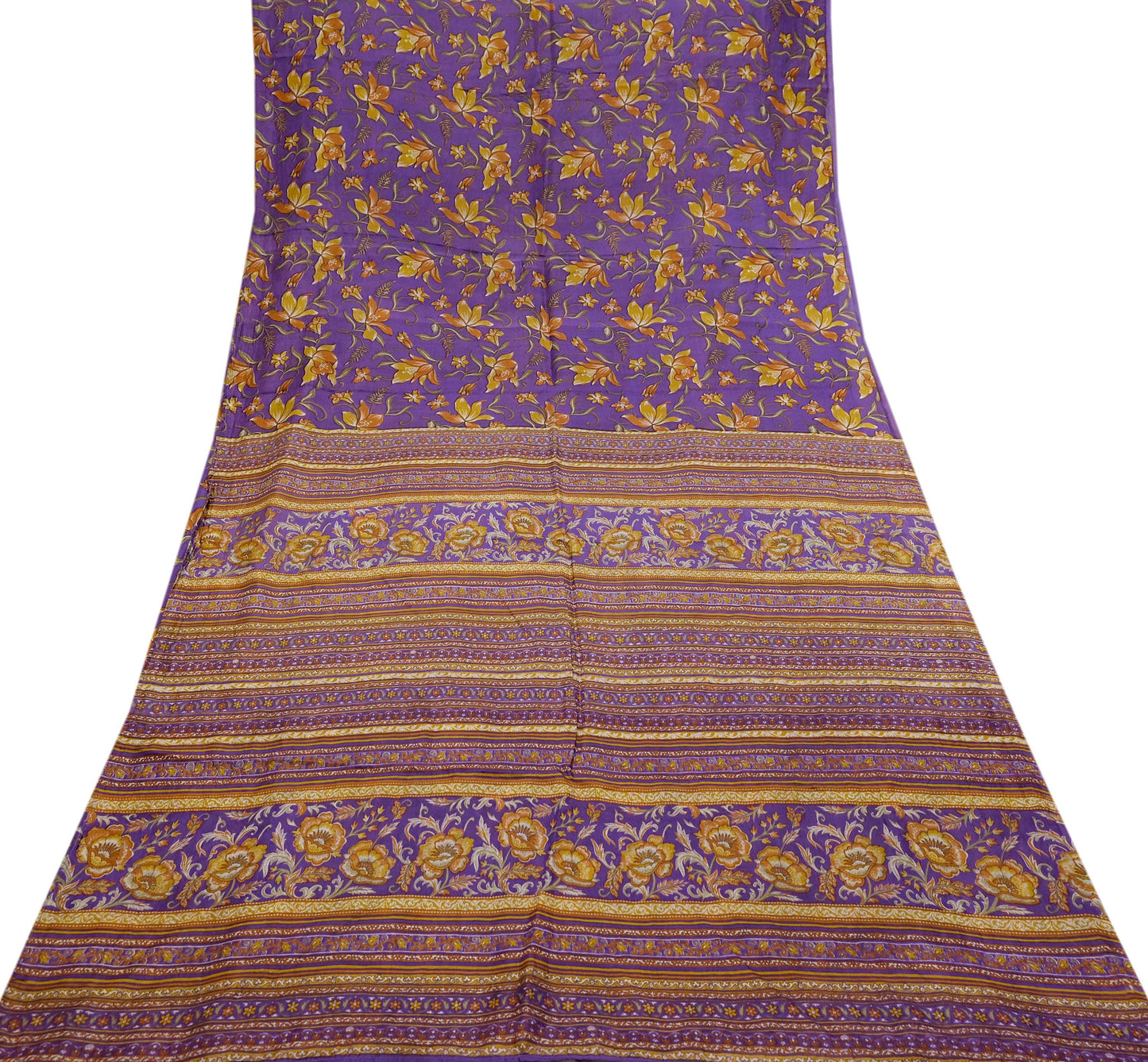 Indian Vintage Purple Pure Silk Printed Saree 5Yards Soft Floral Fabric for Dressmaking, Quilting, Crafting, Sewing & Upcycling