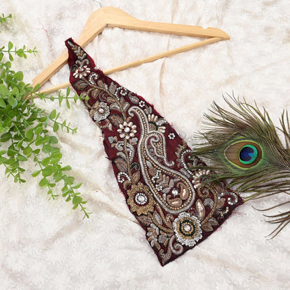 Indian Vintage Maroon Chanderi Appliques  Set of 1 | Hand-Embroidered Floral Patches with Zardozi,Dabka, Zari,for Craft, Journals