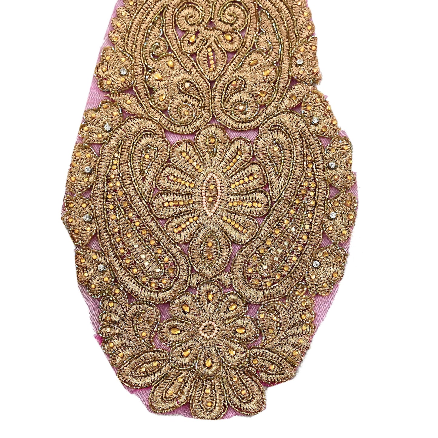 Indian Vintage Pink Net/Mesh Appliques  Set of 1 | Hand-Embroidered Floral Patches with Zardozi,Dabka, Zari,for Craft, Journals