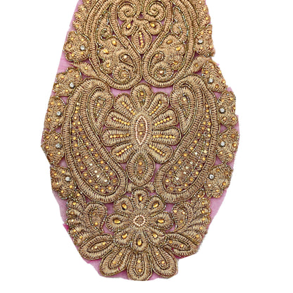 Indian Vintage Pink Net/Mesh Appliques  Set of 1 | Hand-Embroidered Floral Patches with Zardozi,Dabka, Zari,for Craft, Journals