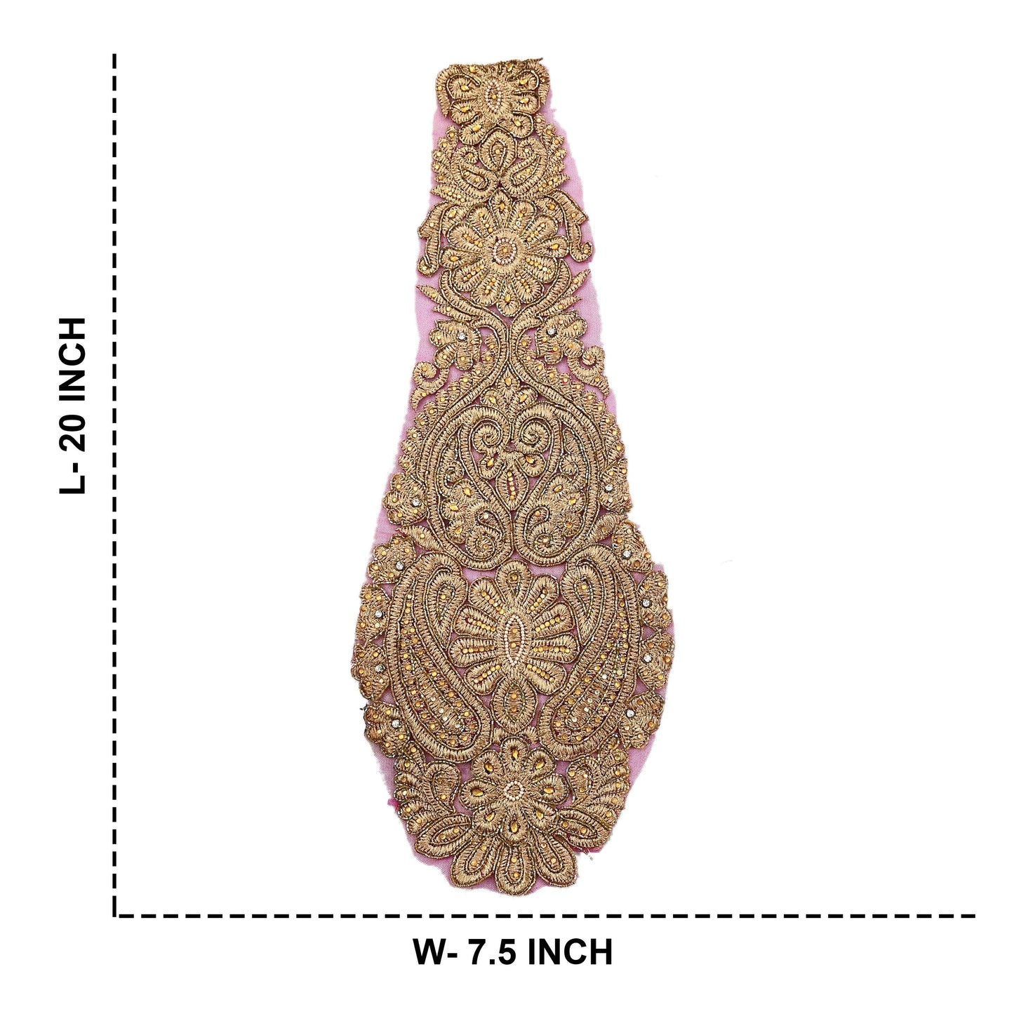 Indian Vintage Pink Net/Mesh Appliques  Set of 1 | Hand-Embroidered Floral Patches with Zardozi,Dabka, Zari,for Craft, Journals