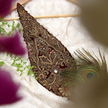 Indian Vintage Maroon velvet Appliques  Set of 1 | Hand-Embroidered Floral Patches with Zardozi,Dabka, Zari,for Craft, Journals