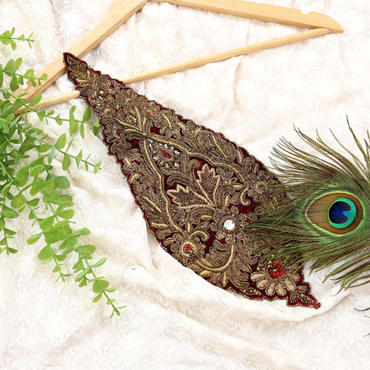 Indian Vintage Maroon velvet Appliques  Set of 1 | Hand-Embroidered Floral Patches with Zardozi,Dabka, Zari,for Craft, Journals