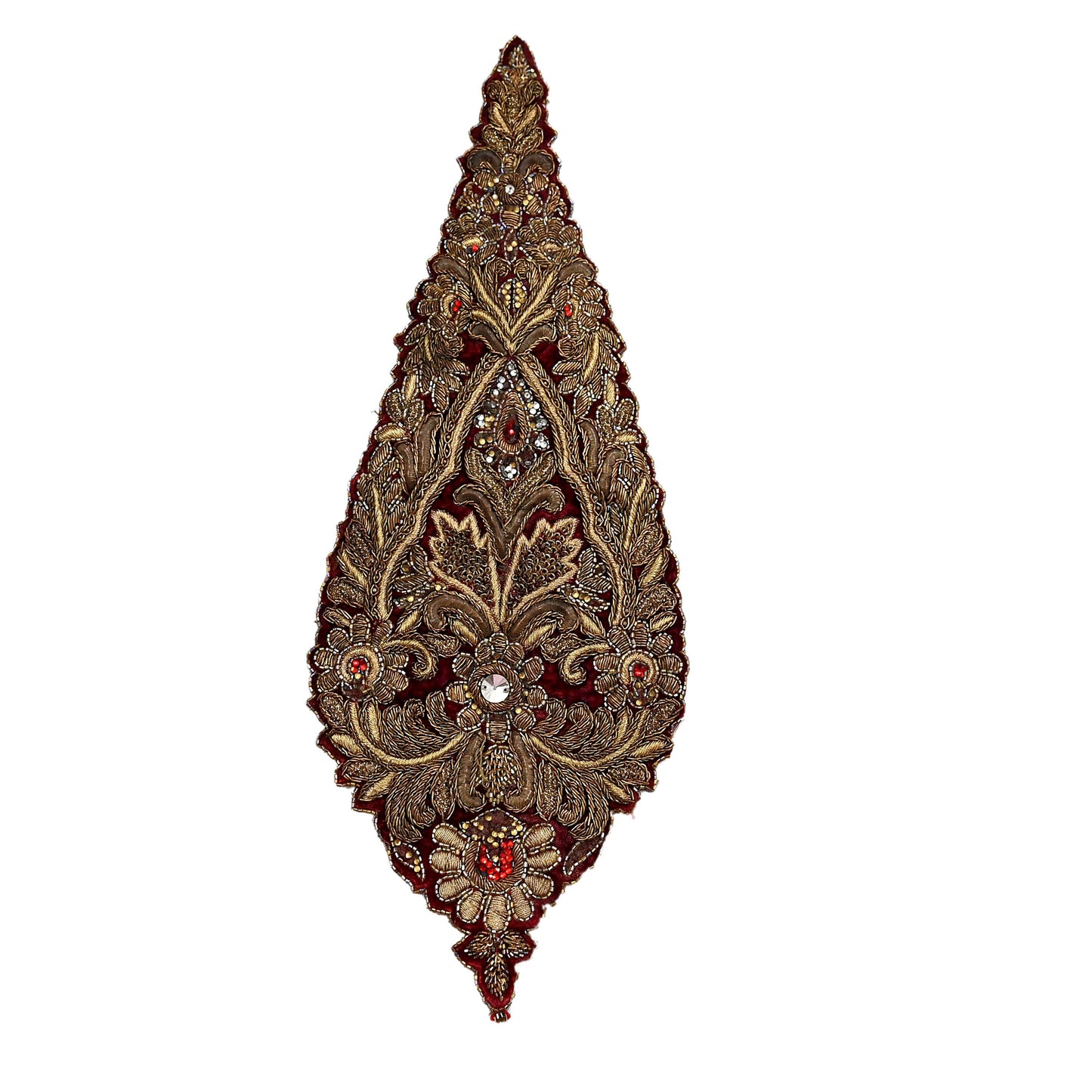 Indian Vintage Maroon velvet Appliques  Set of 1 | Hand-Embroidered Floral Patches with Zardozi,Dabka, Zari,for Craft, Journals
