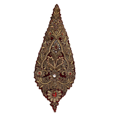 Indian Vintage Maroon velvet Appliques  Set of 1 | Hand-Embroidered Floral Patches with Zardozi,Dabka, Zari,for Craft, Journals