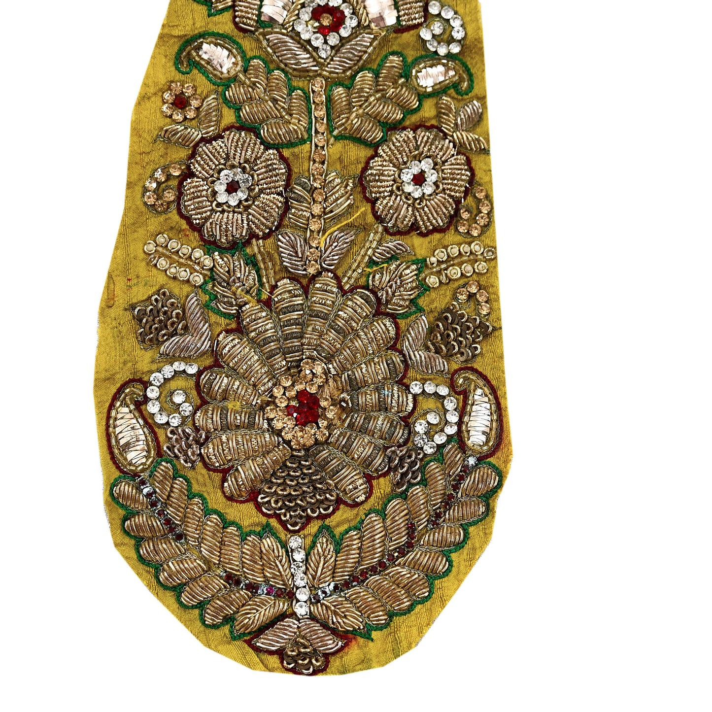 Indian Vintage Yellow Chanderi Appliques  Set of 2 | Hand-Embroidered Floral Patches with Zardozi,Dabka, Zari,for Craft, Journals