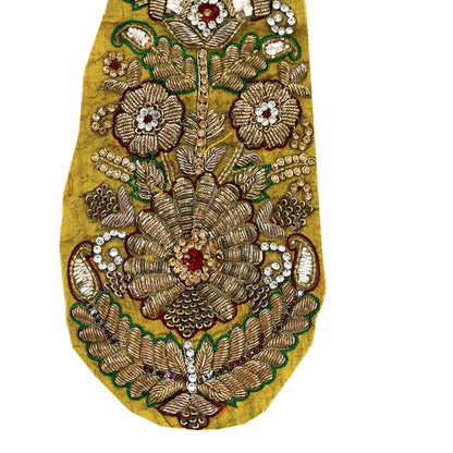 Indian Vintage Yellow Chanderi Appliques  Set of 2 | Hand-Embroidered Floral Patches with Zardozi,Dabka, Zari,for Craft, Journals