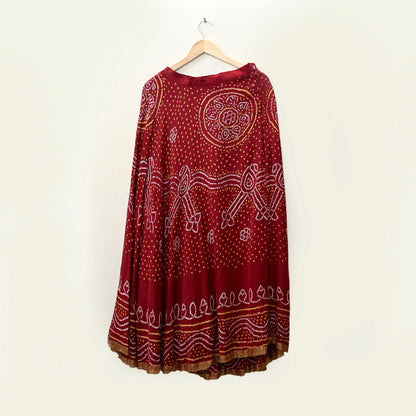 Indian Vintage red Pure satin silk Bandhani printed Lehenga/Skirt garba night Wear