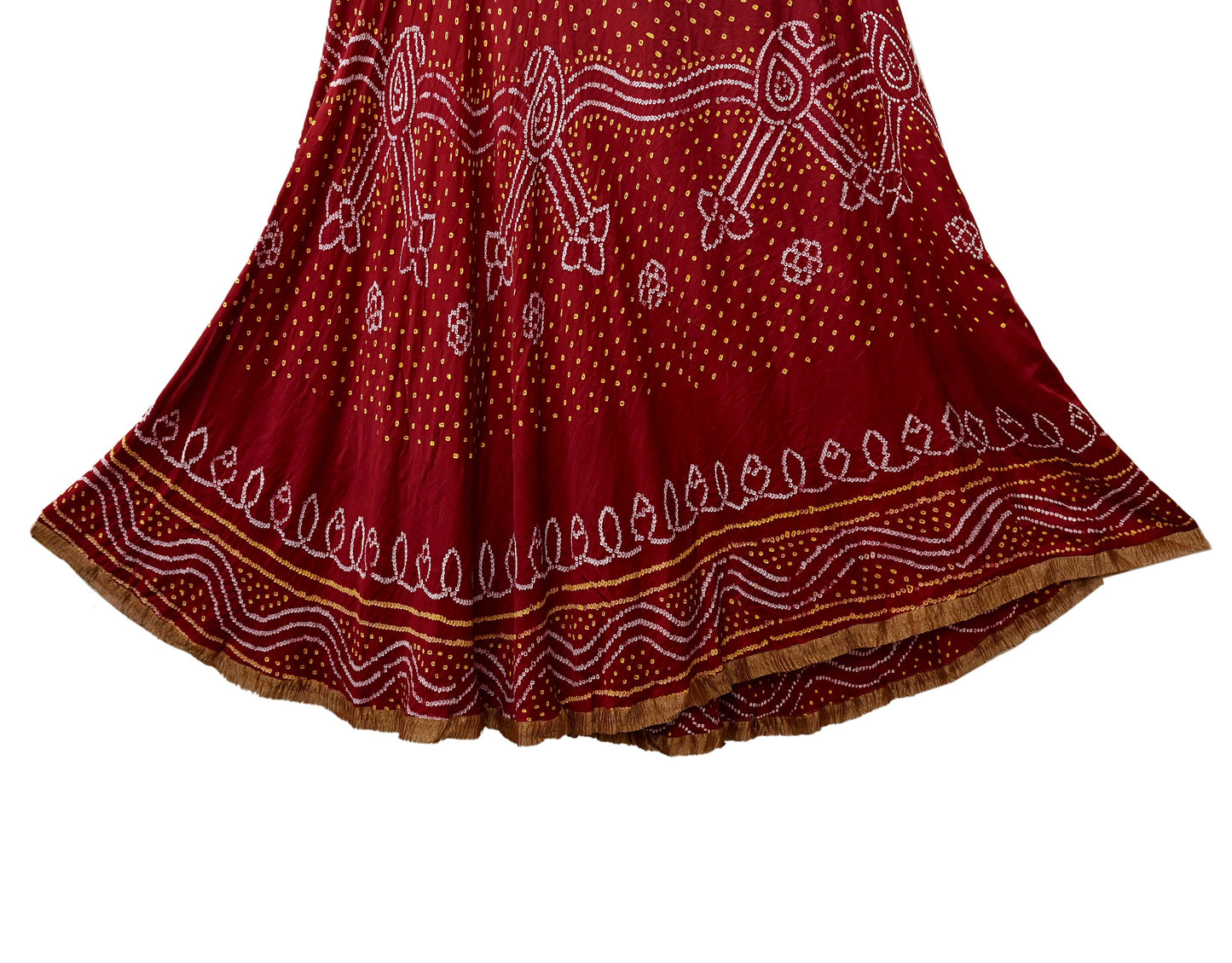 Indian Vintage red Pure satin silk Bandhani printed Lehenga/Skirt garba night Wear